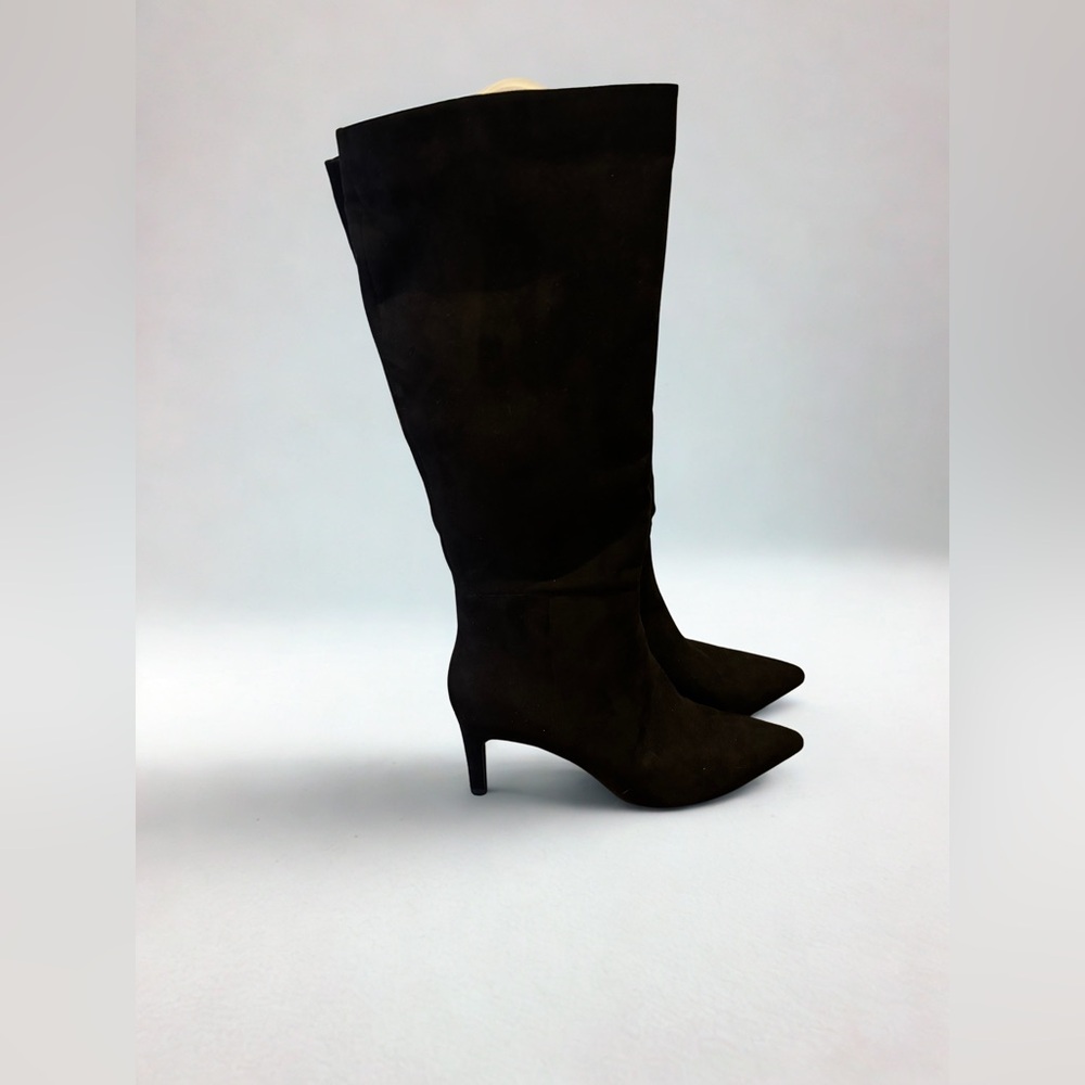 Worn once - tall faux suede boots, black size 9